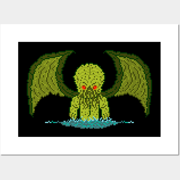 Pixel Monster Cthulhu Top Left Wall Art by gkillerb